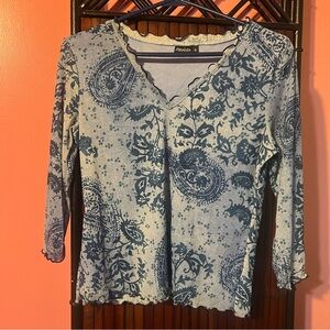 Assoluto Vintage Blue Paisley Print Women's Top 3/4 sleeve lined